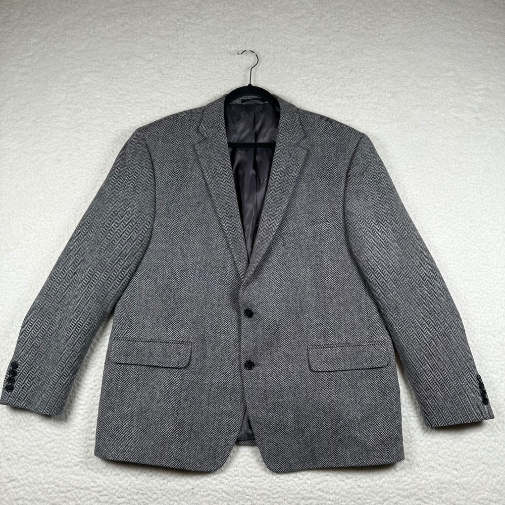 Lauren Ralph Lauren Mens 48R Gray Herringbone Tweed Blazer 100% Wool Sport Coat